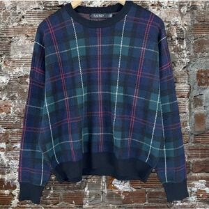 Polo Ralph Lauren Tartan Check Merino Wool Crewneck Sweater‎ Mens Large Warm